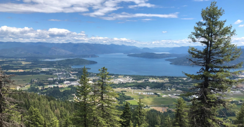 Standing on a mountain, overlooking Lake Pend Oreille and Ponderay, Idaho.