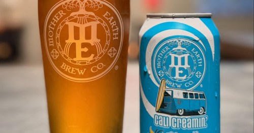 Close up of beer poured in bottle and can