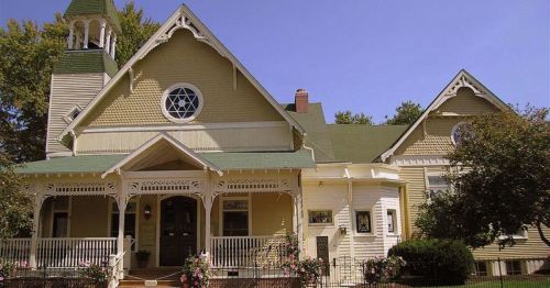 A closeup of a historic home.