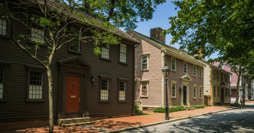 historic homes line the tree-lined benefit street in providence ri