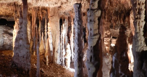 The intricate cave structure of Blanchard Caverns in Arkansas.
