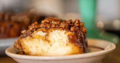 A closeup of a baked good.