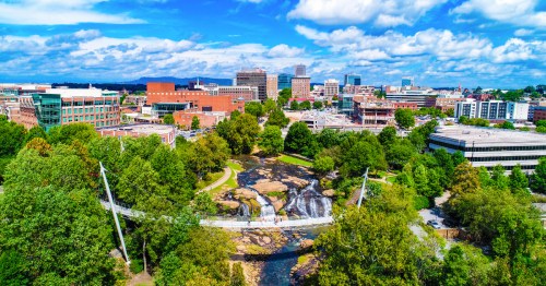 An aerial view of Greenville, South Carolina.
