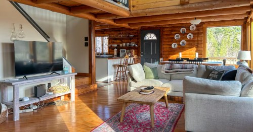 Wooden living room in rustic Vermont cabin