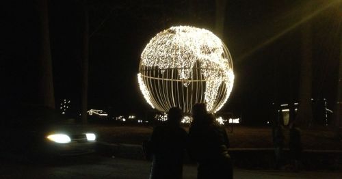 People looking at Christmas lights