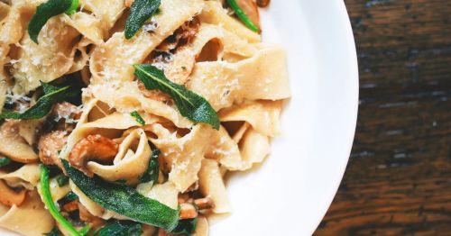 A close-up of a dish of pasta