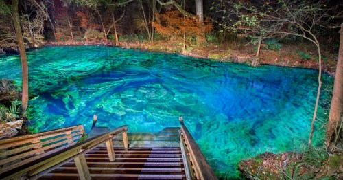 Peacock 1 Springs Illuminated at Night, Wes Skiles Peacock Springs State Park, Florida
