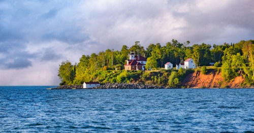 Lighthouse and living quarters on an island in The Apostle Islands near Bayfield Wisconsin.