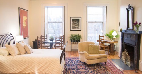 Chic and old-fashioned bedroom in Portland, Maine, apartment