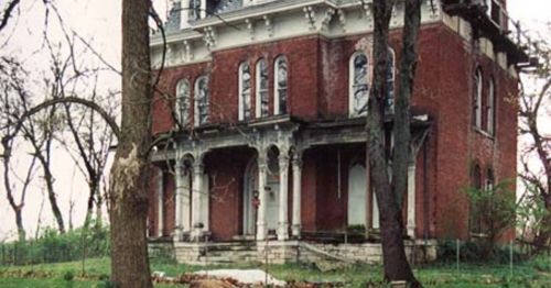 A red abandoned mansion.