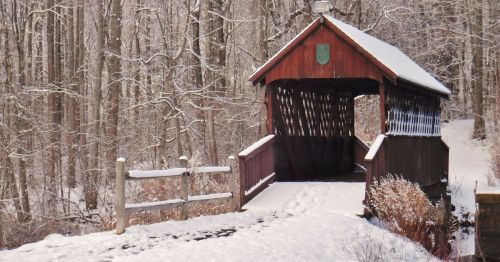 A red-covered bridge