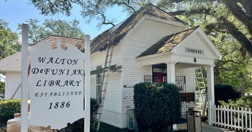 Entrance to a historic library in a small Florida town