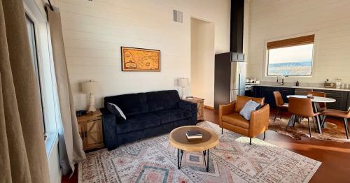 The interior living room of a cabin.