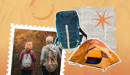 Collage of travel gear items