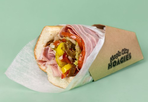 A meat-wrapped deli sandwich from Magic City Hoagies in Minot, ND.