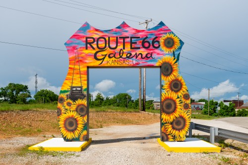 The Galena Route 66 Drive-through shield in Galena, Kansas, USA.
