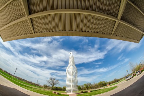 Wide angle view of a giant landmark of a soda pops monument in Arcadia, Oklahoma, along historic Route 66.