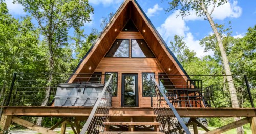 Exterior of a cozy A-frame Airbnb in New Iberia, Louisiana
