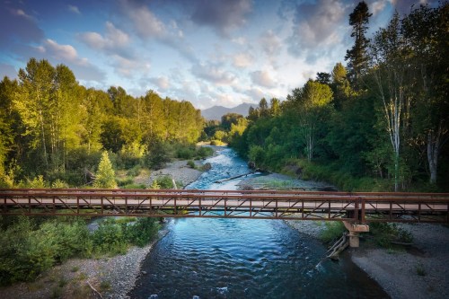 Aerial view of bridge crossing river