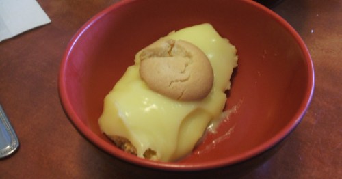 Banana pudding with a Nilla wafer on top