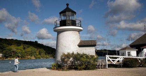 A large white lighthouse