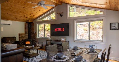 Cozy living room in New Hampshire chalet