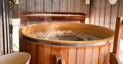 Steam coming off of the hot tub at the Sandy Bay Lakehouse