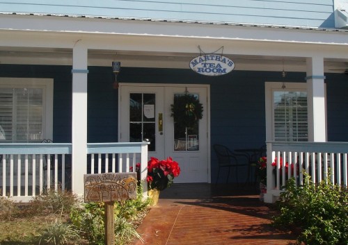 Exterior of blue cottage restaurant
