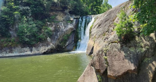 A waterfall along one of the cross-state hiking trails between North Carolina and Tennessee.