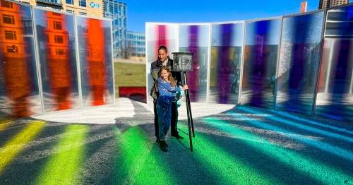 Panoramic Awareness Pavilion sculpture at Pappajohn Sculpture Park, the most colorful place in Iowa