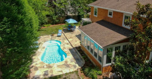 Cedar-shingled villa in Rehoboth Beach, DE, an Airbnb that looks like the French Riviera.