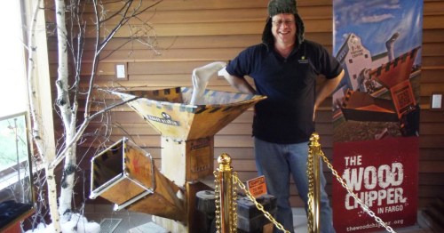 The original woodchipper prop from the movie Fargo on display at the Fargo-Moorhead Visitors Center in North Dakota.