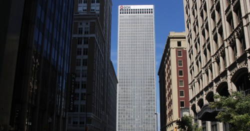 view of tthe bok tower, which was once the tallest building in tulsa