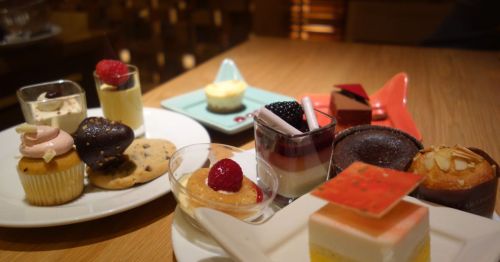 A close-up of multiple desserts from Bacchanal Buffet.