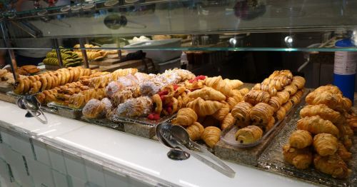 A close-up of multiple pastries from Bacchanal Buffet.