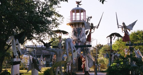 the colorful sculptures of the outdoor chauvin sculpture garden in Louisiana