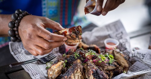 Jerk chicken with sauce in San Antonio