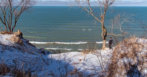 Person hiking on the dunes in Lake Michigan in Indiana