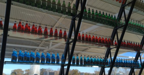 colorful soda bottles sit on shelves at pops 66 in arcadia oklahoma