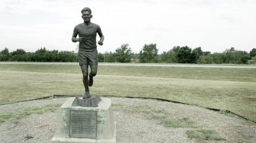 Close up of the Andy Payne Memorial Statue, a Destination Native America landmark in Claremore, OK.