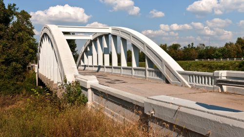 Rainbow Curve Bridge constructed in 1923 over Brush Creek in Kansas - the only remaining Marsh Arch Bridge on Route 66