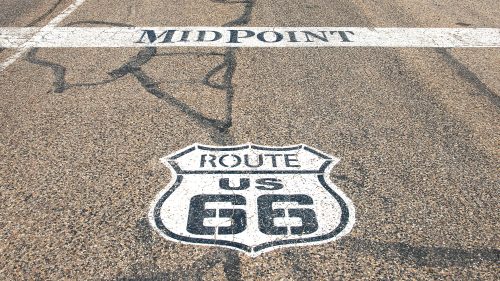 Midway point of historic Route 66 between Chicago and Los Angeles (both 1139 miles) in Adrian, Texas