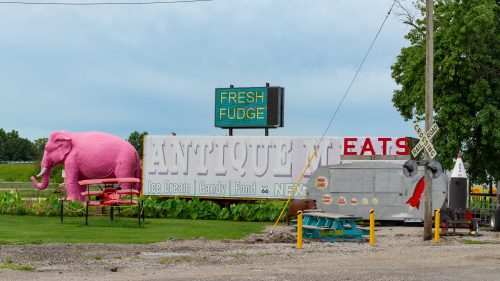 Livingston, Illinois - United States - July 21st, 2025: Route 66 Attraction The Pink Elephant Antique Mall in Livingston, Illinois, USA.