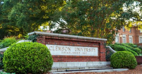 Clemson University sign on campus in South Carolina