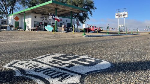 Dream Maker Station marks the midway point of Route 66 in Adrian Texas