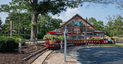 A tram runs along the tracks at the Histroric Smithville village in Galloway Township, New Jersey.
