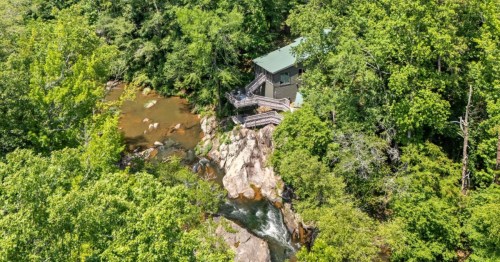A waterfront Airbnb in Georgia surrounded by a forest