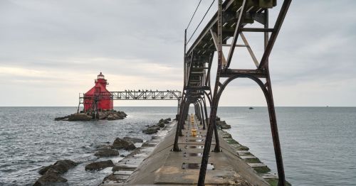 A lighthouse and pier in Wisconsin