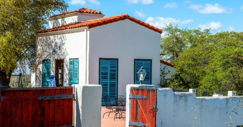 a small mediterranean-style historic structure at oracle state park in arizona