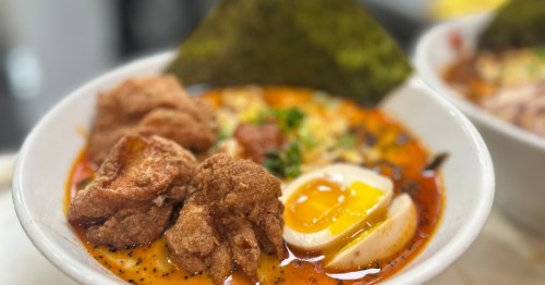 Spicy miso bowl with crispy chicken, a must-try for fans of ramen in Illinois.